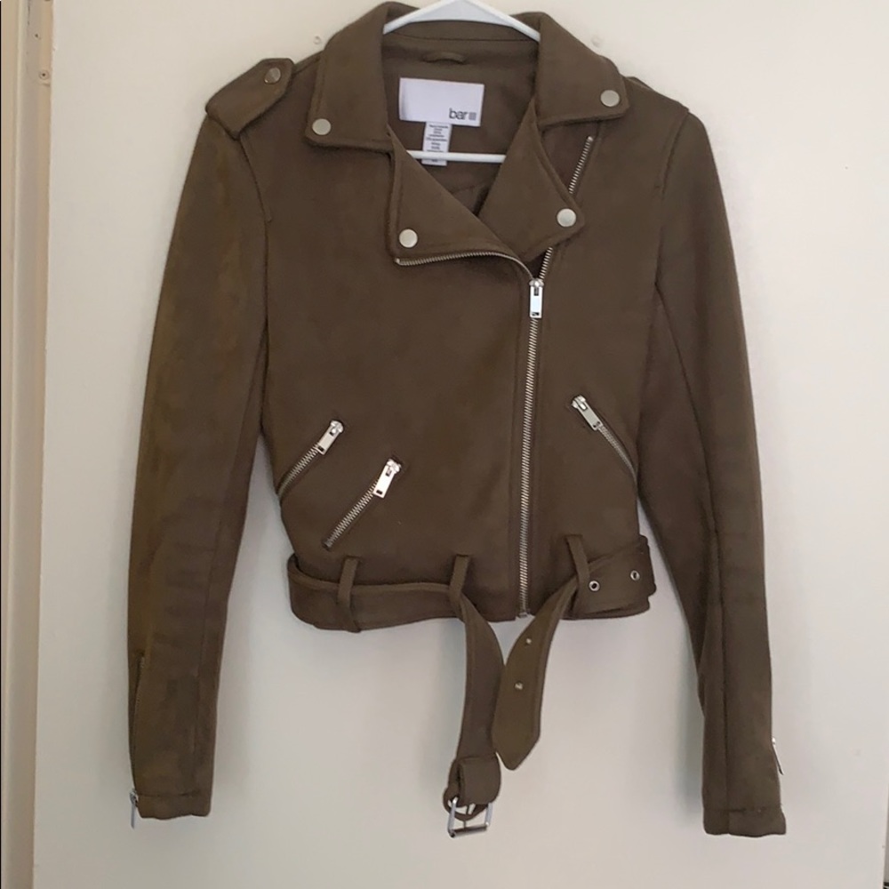 Green suede Moto jacket.